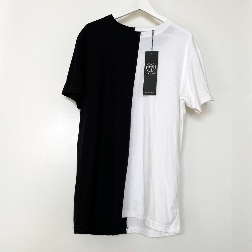 Half White Half Black Longline Tshirt